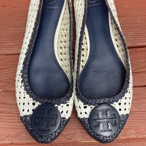Tory Burch Navy and White Flats